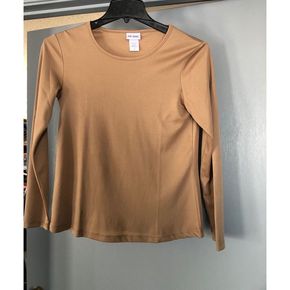 VICKI WAYNE Petite Small Long Sleeve BLOUSE tan